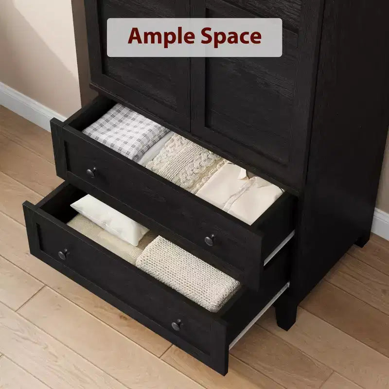 Armoire en bois avec portes, étagères réglables et tringle, grande penderie de rangement pour chambre à coucher et essentiels