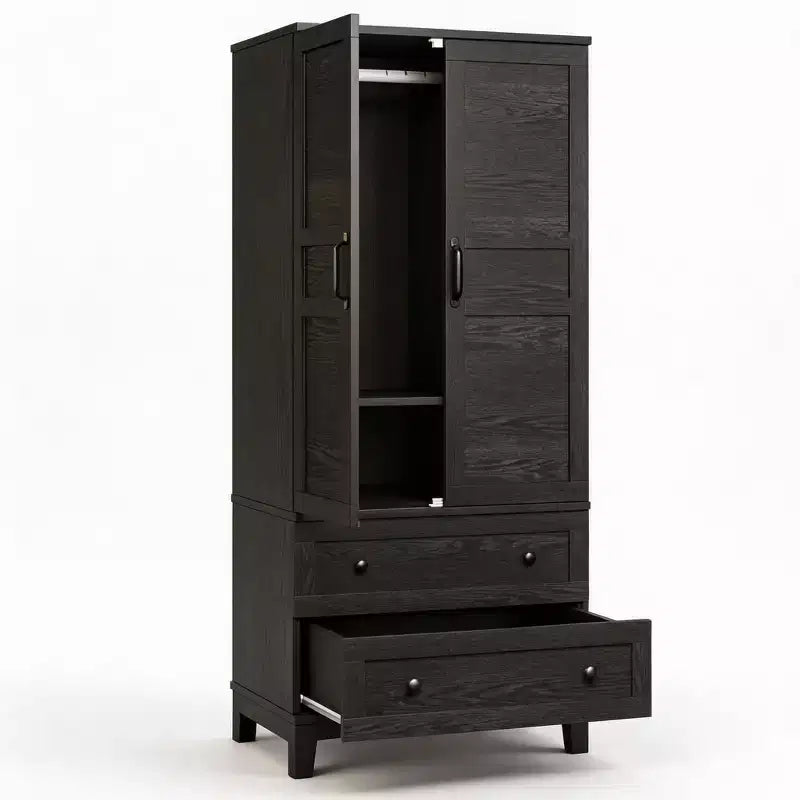Armoire en bois avec portes, étagères réglables et tringle, grande penderie de rangement pour chambre à coucher et essentiels