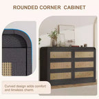 Commode en rotin de 117 cm de large, commode à 6 tiroirs, commode moderne, pour chambre à coucher, salon