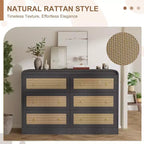 Commode en rotin de 117 cm de large, commode à 6 tiroirs, commode moderne, pour chambre à coucher, salon