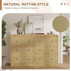 Commode en rotin de 117 cm de large, commode à 6 tiroirs, commode moderne, pour chambre à coucher, salon
