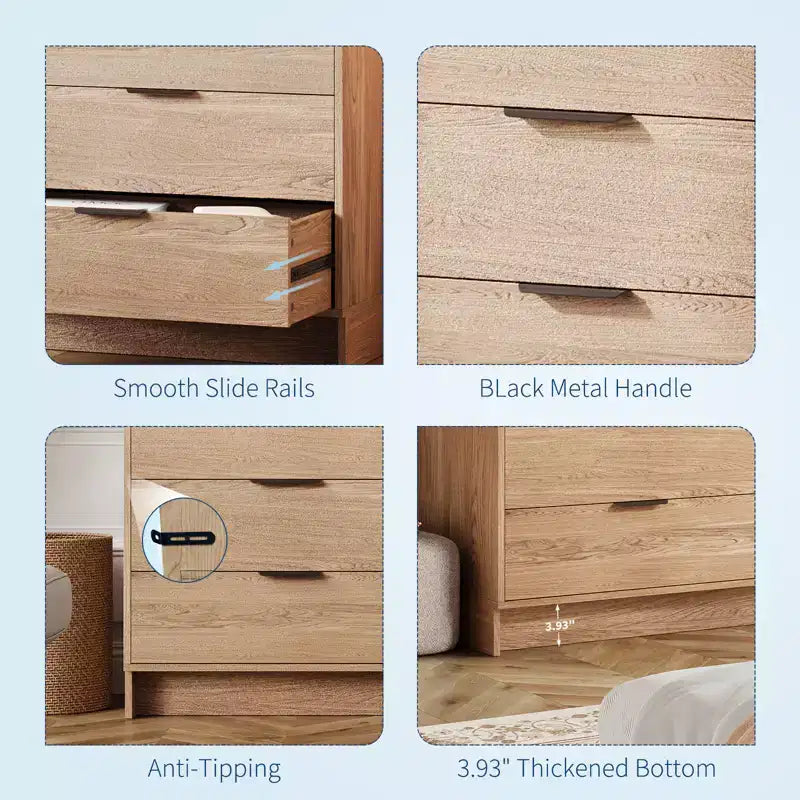 Commode moderne à 6 tiroirs, organisateur de placard et meuble TV, armoire de rangement en bois cannelé, pour salon, couloir