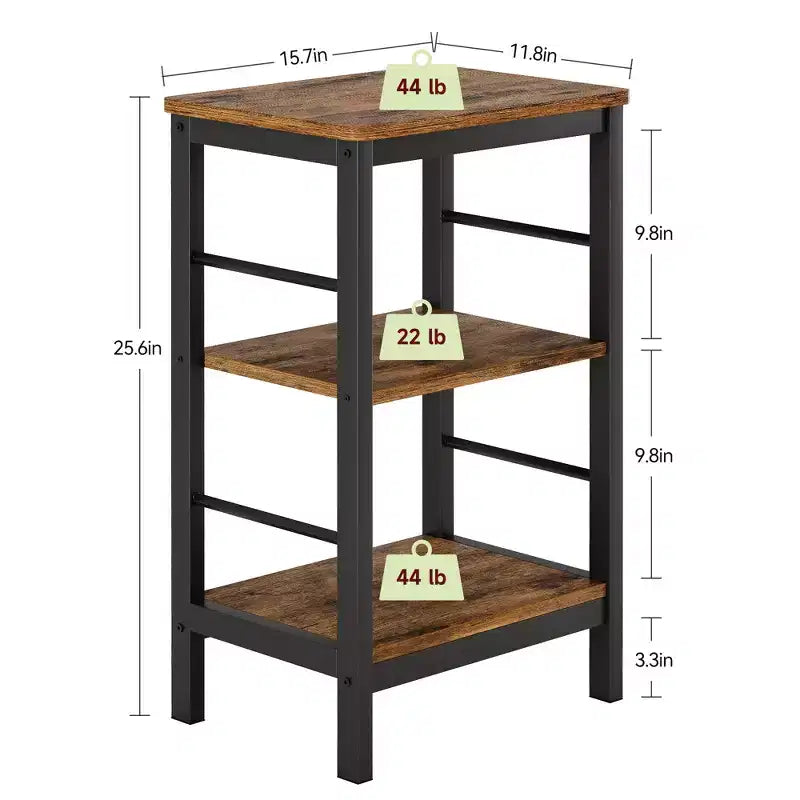 Lot de 2 tables de chevet avec 3 étagères de rangement, tables d'appoint industrielles avec cadre en métal, tables de chevet peu encombrantes pour chambre, salon, bureau