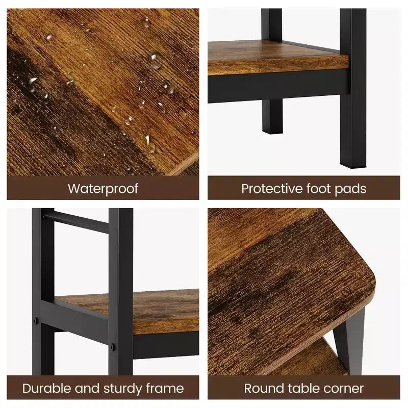 Lot de 2 tables de chevet avec 3 étagères de rangement, tables d'appoint industrielles avec cadre en métal, tables de chevet peu encombrantes pour chambre, salon, bureau
