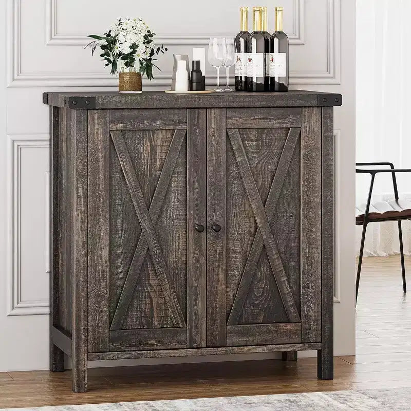 Petit buffet de rangement 2 pièces, meuble de rangement de style ferme avec 2 portes et étagères réglables, console d'entrée pour salon/salle à manger/cuisine