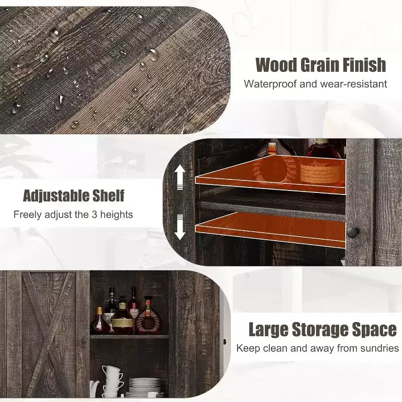 Petit buffet de rangement 2 pièces, meuble de rangement de style ferme avec 2 portes et étagères réglables, console d'entrée pour salon/salle à manger/cuisine