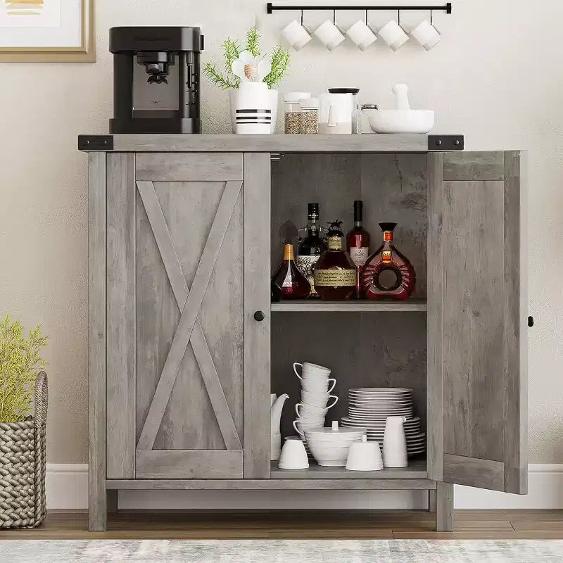 Petit buffet de rangement 2 pièces, meuble de rangement de style ferme avec 2 portes et étagères réglables, console d'entrée pour salon/salle à manger/cuisine