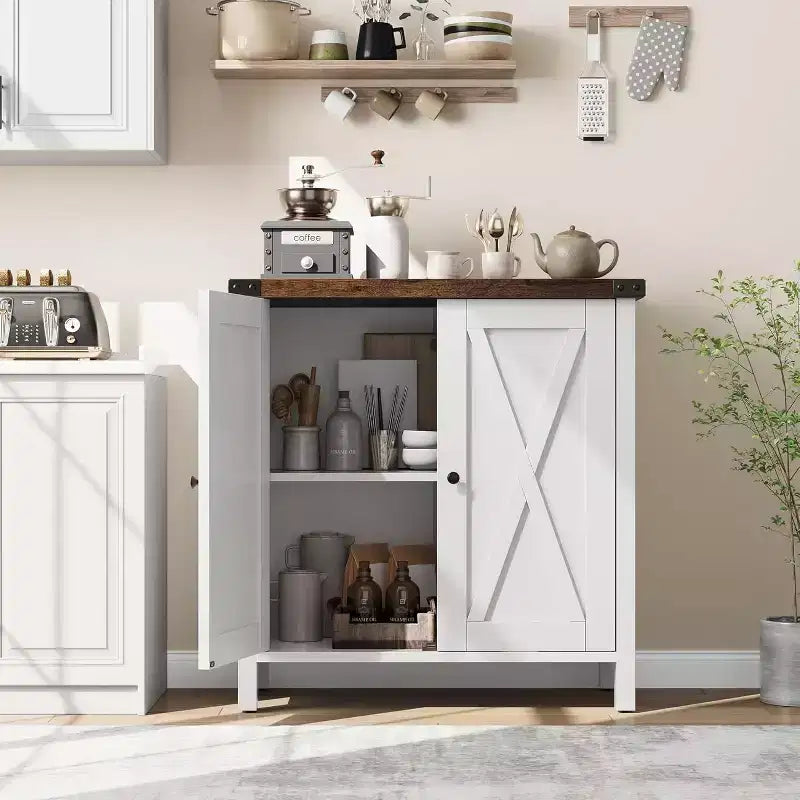 Petit buffet de rangement 2 pièces, meuble de rangement de style ferme avec 2 portes et étagères réglables, console d'entrée pour salon/salle à manger/cuisine