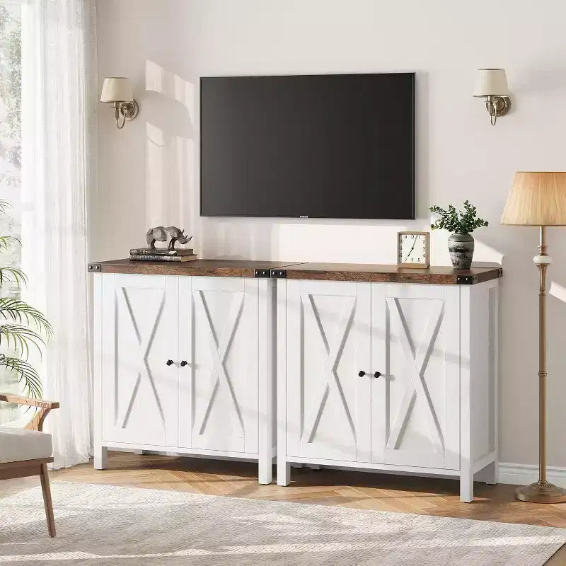 Petit buffet de rangement 2 pièces, meuble de rangement de style ferme avec 2 portes et étagères réglables, console d'entrée pour salon/salle à manger/cuisine