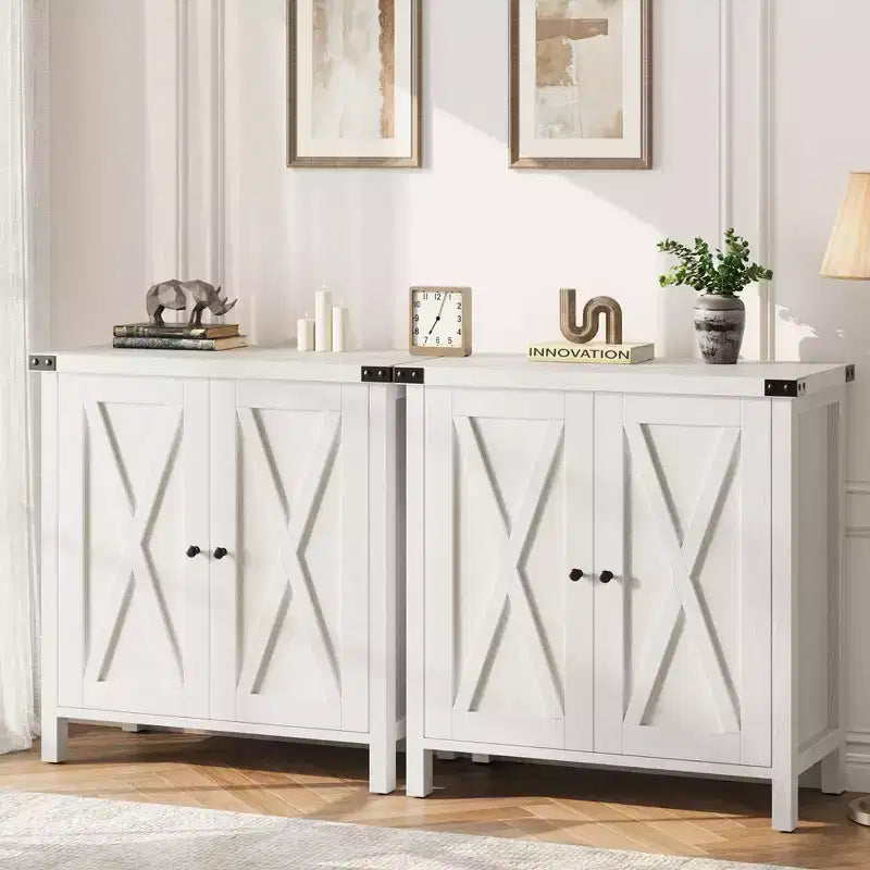 Petit buffet de rangement 2 pièces, meuble de rangement de style ferme avec 2 portes et étagères réglables, console d'entrée pour salon/salle à manger/cuisine