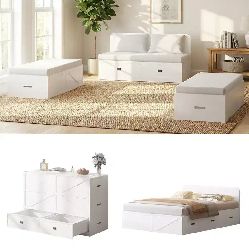 Ensemble de canapé convertible Mjkone avec lit escamotable et rangement, double/grand, matelas non inclus