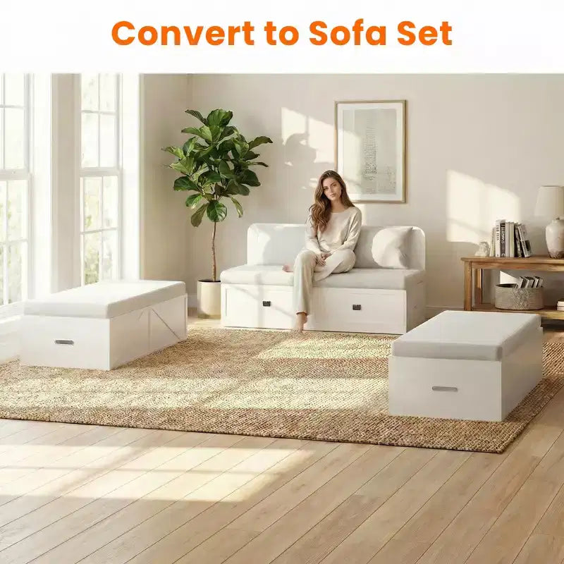 Ensemble de canapé convertible Mjkone avec lit escamotable et rangement, double/grand, matelas non inclus