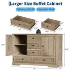 Buffet de ferme avec 5 tiroirs et 2 portes, meuble de bar à café en bois, étagères réglables, pour salle à manger, salon