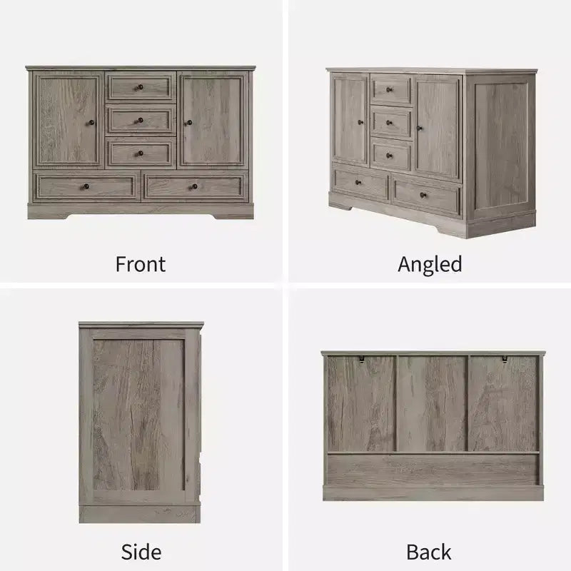 Buffet de ferme avec 5 tiroirs et 2 portes, meuble de bar à café en bois, étagères réglables, pour salle à manger, salon