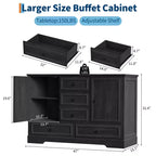 Buffet de ferme avec 5 tiroirs et 2 portes, meuble de bar à café en bois, étagères réglables, pour salle à manger, salon