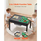Table d'activités pour enfants avec plateau de blocs de construction réversible, table de jeu en bois avec 2 bacs de rangement pour les loisirs créatifs, l'apprentissage et le jeu, noir