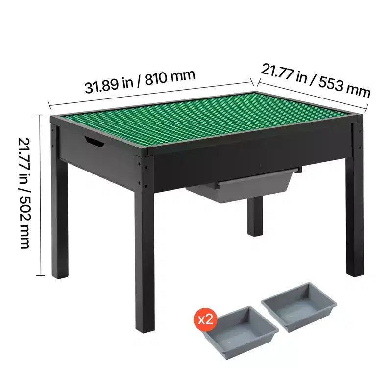 Table d'activités pour enfants avec plateau de blocs de construction réversible, table de jeu en bois avec 2 bacs de rangement pour les loisirs créatifs, l'apprentissage et le jeu, noir
