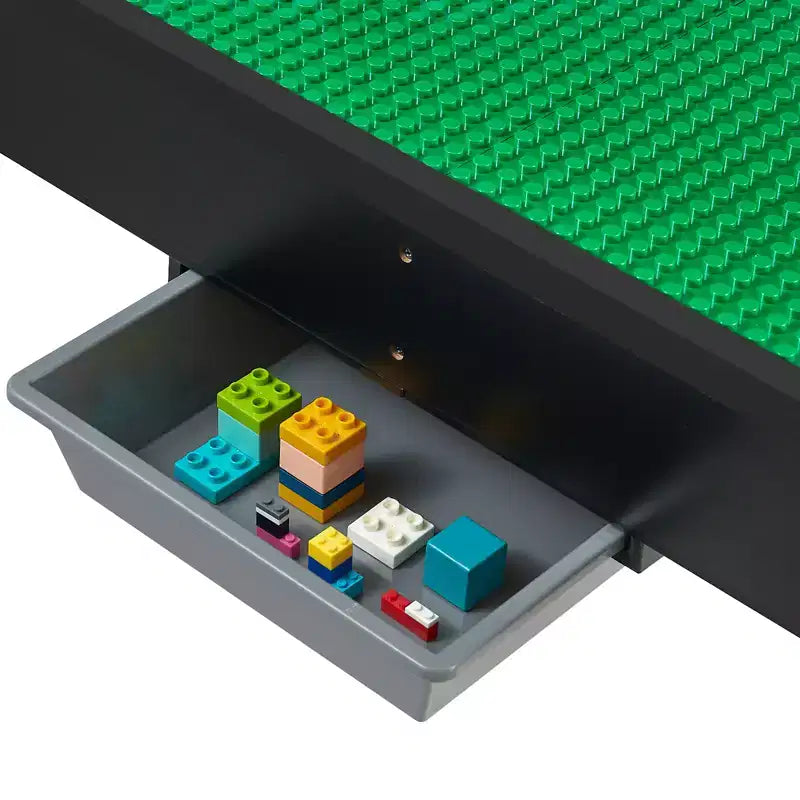 Table d'activités pour enfants avec plateau de blocs de construction réversible, table de jeu en bois avec 2 bacs de rangement pour les loisirs créatifs, l'apprentissage et le jeu, noir