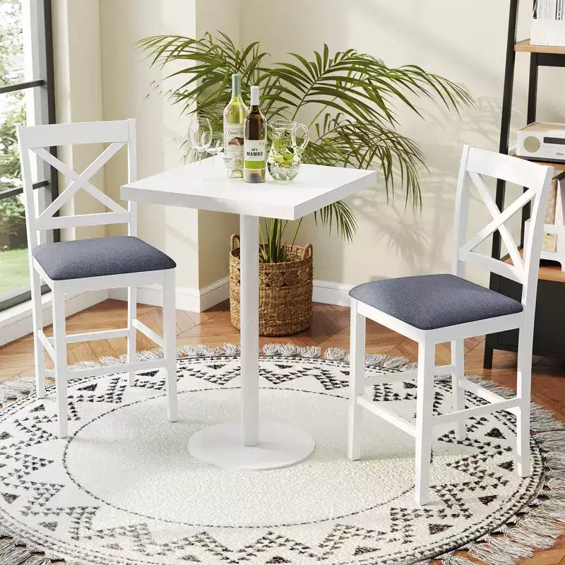 Lot de 2 tabourets de bar Costway en bois d'hévéa avec dossier en X, sièges rembourrés et repose-pieds (brun foncé et crème/blanc et gris)