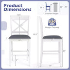 Lot de 2 tabourets de bar Costway en bois d'hévéa avec dossier en X, sièges rembourrés et repose-pieds (brun foncé et crème/blanc et gris)