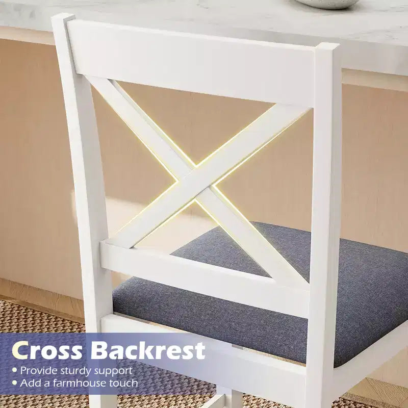 Lot de 2 tabourets de bar Costway en bois d'hévéa avec dossier en X, sièges rembourrés et repose-pieds (brun foncé et crème/blanc et gris)