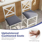 Lot de 2 tabourets de bar Costway en bois d'hévéa avec dossier en X, sièges rembourrés et repose-pieds (brun foncé et crème/blanc et gris)