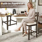 Lot de 2 tabourets de bar Costway en bois d'hévéa avec dossier en X, sièges rembourrés et repose-pieds (brun foncé et crème/blanc et gris)