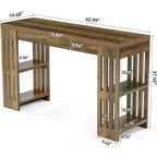 Table de bar Lantine, grande unité de bar en bois de 160 cm avec porte-bouteilles, table de pub avec étagères de rangement pour salle à manger, salon, cuisine, marron