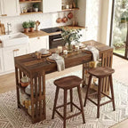 Table de bar Lantine, grande unité de bar en bois de 160 cm avec porte-bouteilles, table de pub avec étagères de rangement pour salle à manger, salon, cuisine, marron
