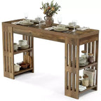 Table de bar Lantine, grande unité de bar en bois de 160 cm avec porte-bouteilles, table de pub avec étagères de rangement pour salle à manger, salon, cuisine, marron