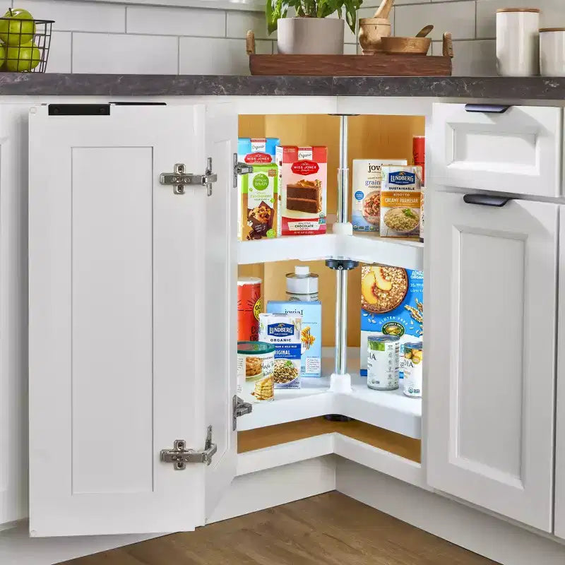 Plateau tournant Rev-A-Shelf en forme de rein à 2 niveaux pour meubles d'angle bas, plastique, 24 double étagère pivotante pour épices/boîtes, blanc, 3472-24-11-52