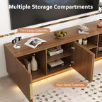 Meuble TV Zevemomo 67.7 de style rustique pour téléviseur de 75 pouces avec lumières LED 16 couleurs, 6 compartiments de rangement, console multimédia pour salon, marron