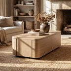 Table basse Homsee 4 tiroirs avec rangement – Table d'appoint moderne pour salon, finition chêne clair