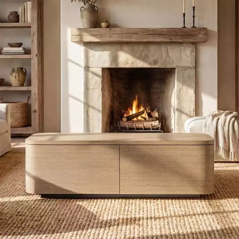 Table basse Homsee 4 tiroirs avec rangement – Table d'appoint moderne pour salon, finition chêne clair