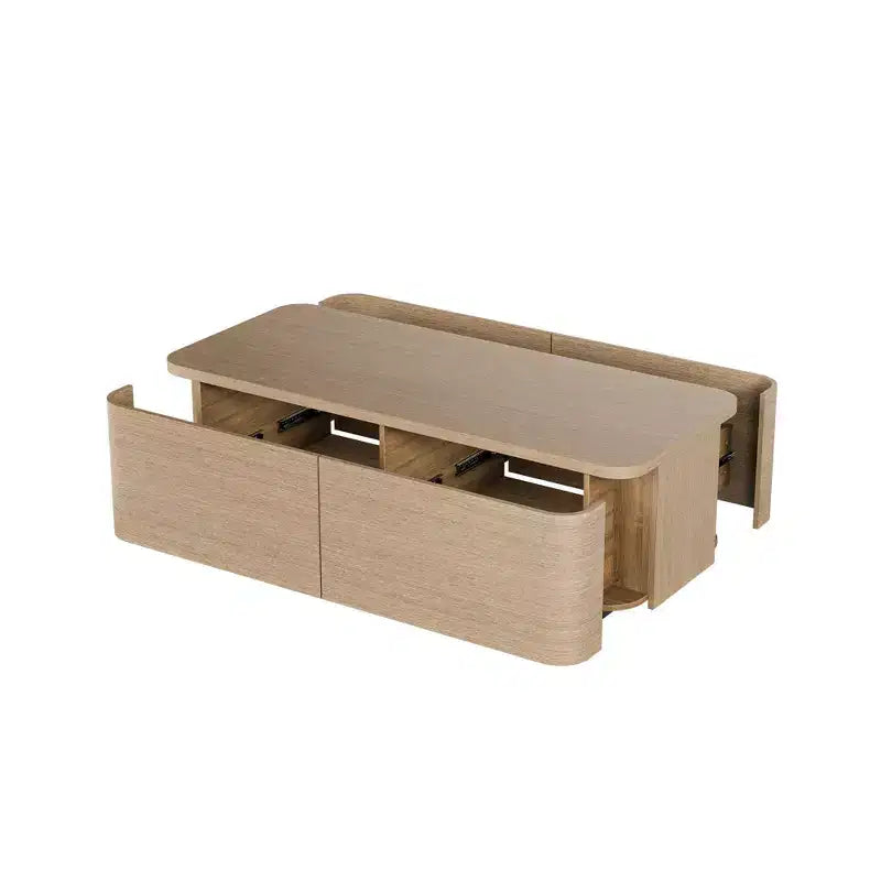 Table basse Homsee 4 tiroirs avec rangement – Table d'appoint moderne pour salon, finition chêne clair