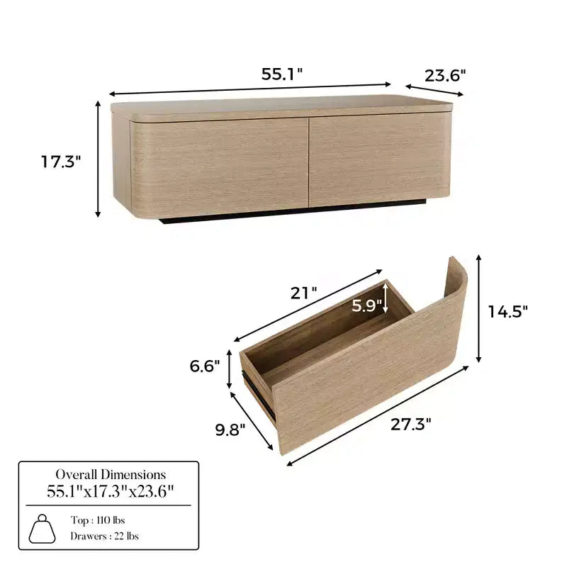 Table basse Homsee 4 tiroirs avec rangement – Table d'appoint moderne pour salon, finition chêne clair
