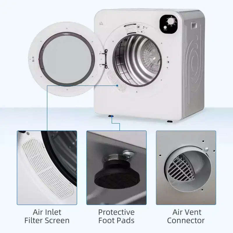 Sèche-linge compact 1300W Sèche-linge portable avec tambour en acier inoxydable de 3,2 pi³ à chargement frontal