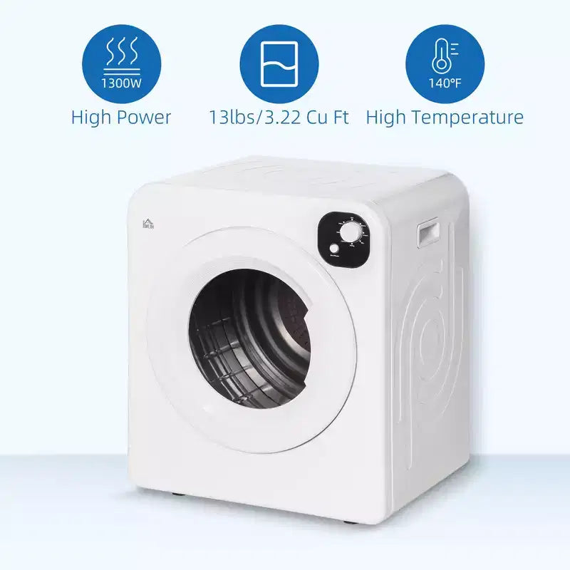Sèche-linge compact 1300W Sèche-linge portable avec tambour en acier inoxydable de 3,2 pi³ à chargement frontal