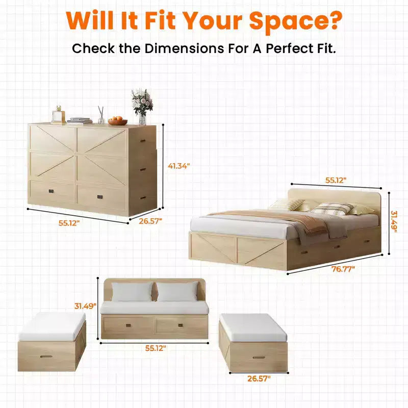Lit escamotable convertible Mjkone avec tiroirs de rangement, ensemble canapé-lit d'appoint multifonctionnel, matelas non inclus