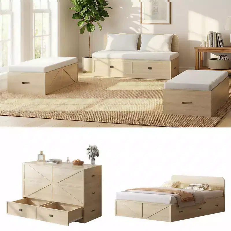 Lit escamotable convertible Mjkone avec tiroirs de rangement, ensemble canapé-lit d'appoint multifonctionnel, matelas non inclus