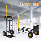 Diable convertible, chariot pliant 2 en 1 avec 4 roues increvables, capacité de 180 kg, pour déménagement, entrepôt, bureau et usage industriel