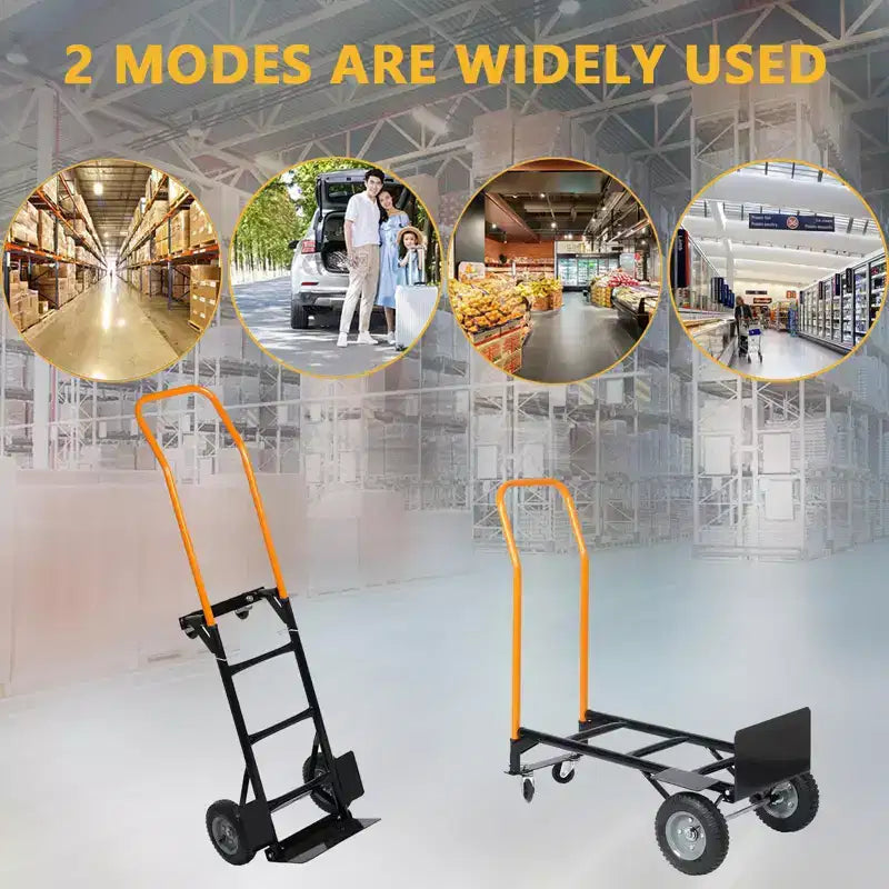 Diable convertible, chariot pliant 2 en 1 avec 4 roues increvables, capacité de 180 kg, pour déménagement, entrepôt, bureau et usage industriel