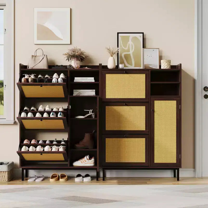 Meuble à chaussures autoportant pour entrée avec 3 tiroirs basculants, Organisateur de rangement à chaussures en bois moderne avec pieds en métal pour couloir et petits espaces