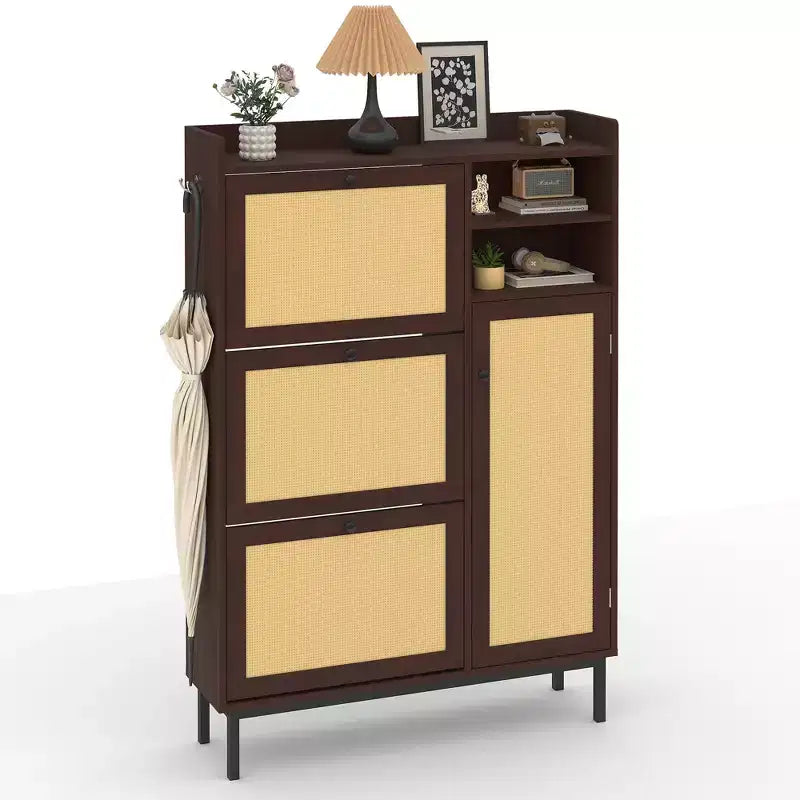 Meuble à chaussures autoportant pour entrée avec 3 tiroirs basculants, Organisateur de rangement à chaussures en bois moderne avec pieds en métal pour couloir et petits espaces