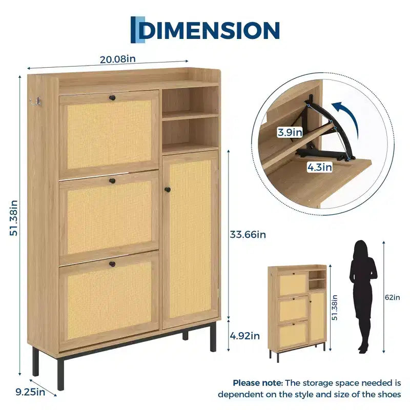 Meuble à chaussures autoportant pour entrée avec 3 tiroirs basculants, Organisateur de rangement à chaussures en bois moderne avec pieds en métal pour couloir et petits espaces