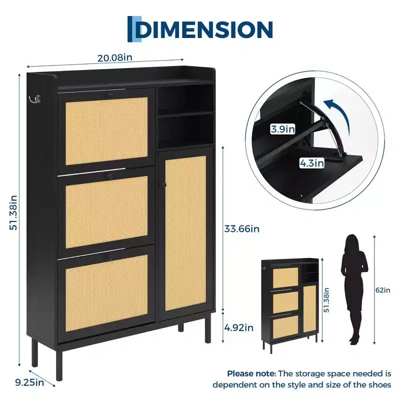 Meuble à chaussures autoportant pour entrée avec 3 tiroirs basculants, Organisateur de rangement à chaussures en bois moderne avec pieds en métal pour couloir et petits espaces