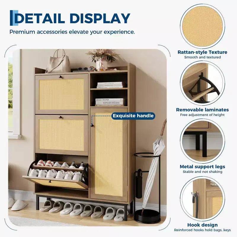 Meuble à chaussures autoportant pour entrée avec 3 tiroirs basculants, Organisateur de rangement à chaussures en bois moderne avec pieds en métal pour couloir et petits espaces