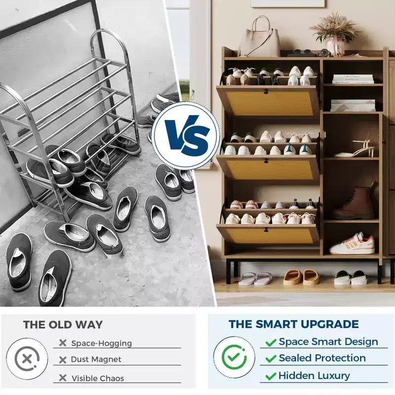 Meuble à chaussures autoportant pour entrée avec 3 tiroirs basculants, Organisateur de rangement à chaussures en bois moderne avec pieds en métal pour couloir et petits espaces