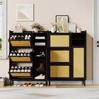 Meuble à chaussures autoportant pour entrée avec 3 tiroirs basculants, Organisateur de rangement à chaussures en bois moderne avec pieds en métal pour couloir et petits espaces