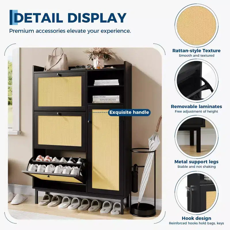 Meuble à chaussures autoportant pour entrée avec 3 tiroirs basculants, Organisateur de rangement à chaussures en bois moderne avec pieds en métal pour couloir et petits espaces